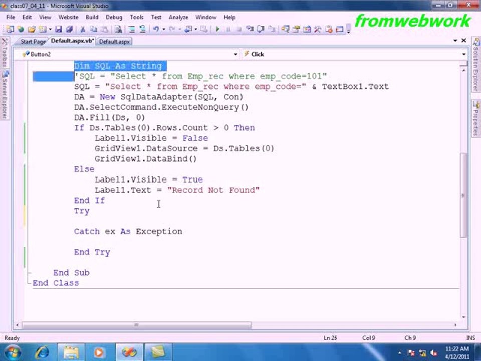 SQL Server database step 6 show message in microsoft visual studio