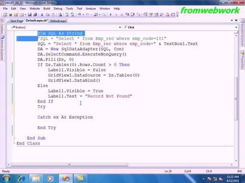 SQL Server database step 6 show message in microsoft visual studio