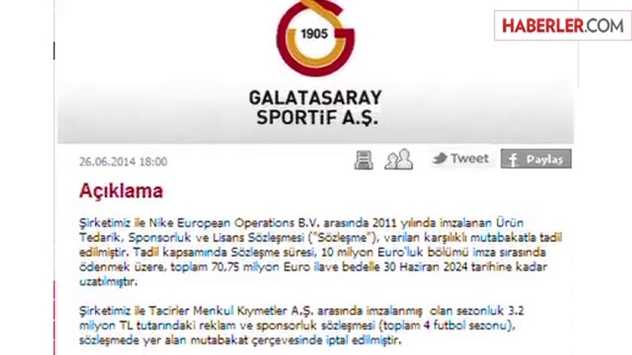 Galatasaray, 70 Milyon Euro'luk Reklam Anlaşması İmzaladı - Dailymotion  Video