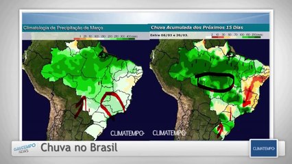 Chuva volumosa para o Sudeste