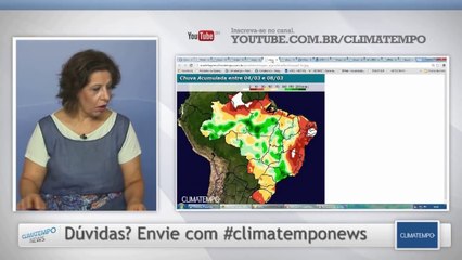 Tendência de aumento de chuva sobre o Sudeste.