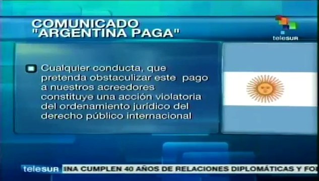 Argentina cumple y paga deuda pactada con acreedores