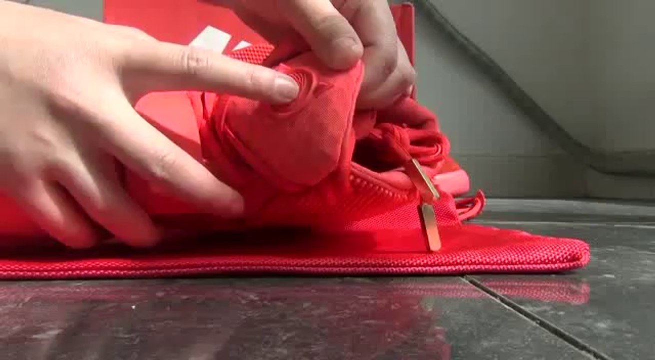 Nike Air Yeezy 2 Red October Sneaker Review Logo"II" On The Lace Lock