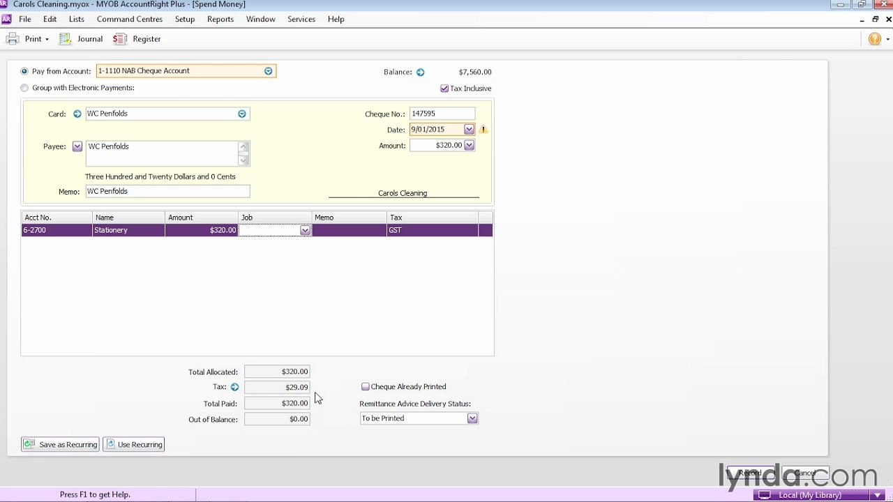 AccountRight 2013 Essential Training 3-recording