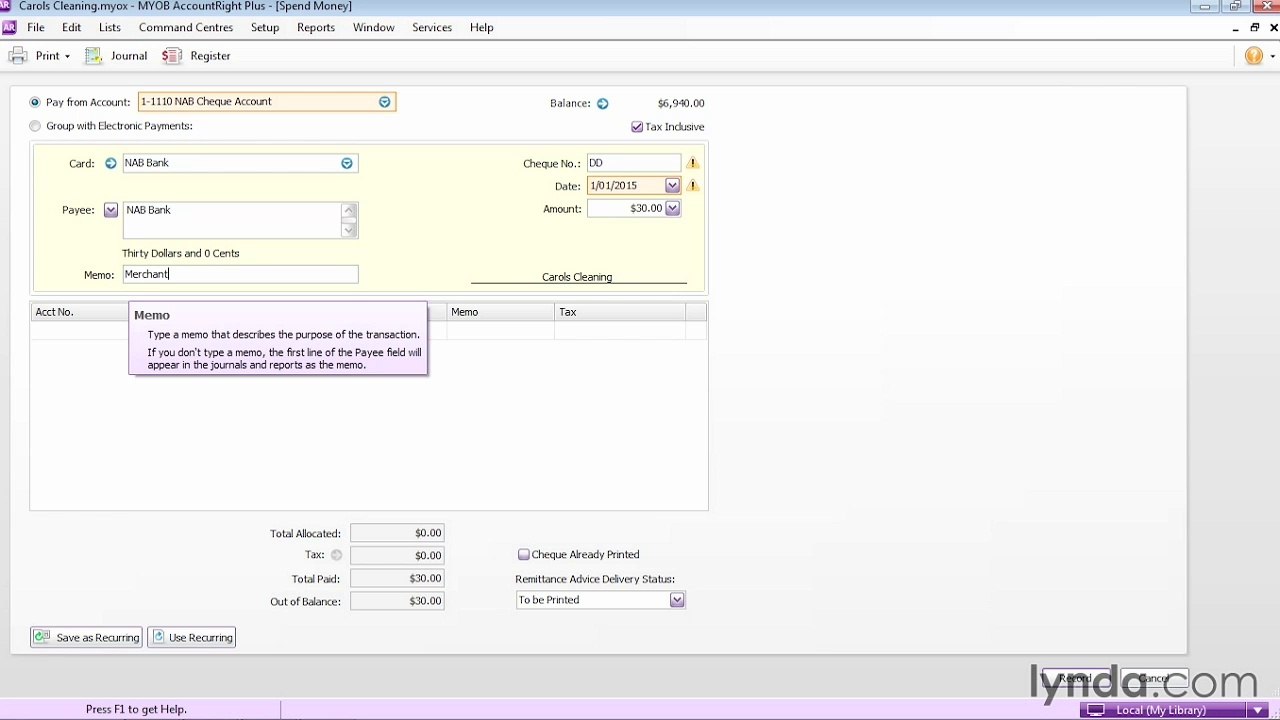 AccountRight 2013 Essential Training 5-recording