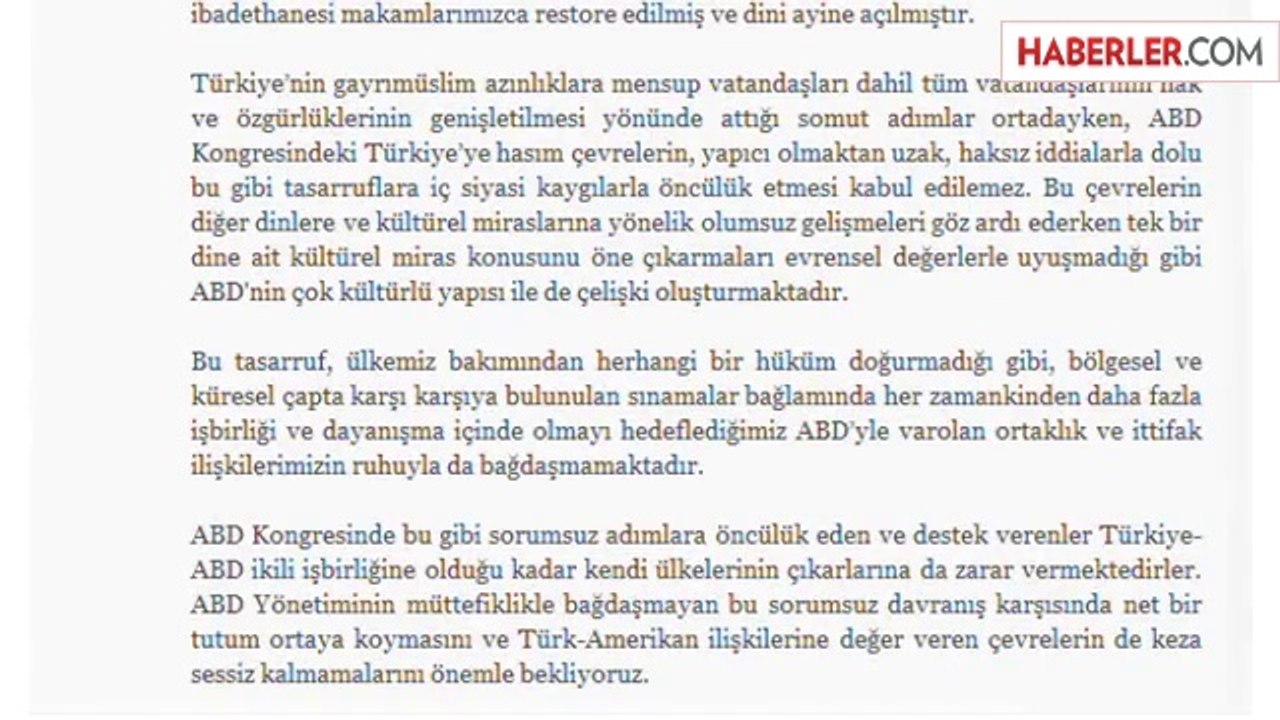 Dışişleri'nden ABD Kongresi'ne Sert Tepki