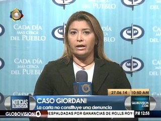 Carta de Giordani no constituye una denuncia, dice Fiscal