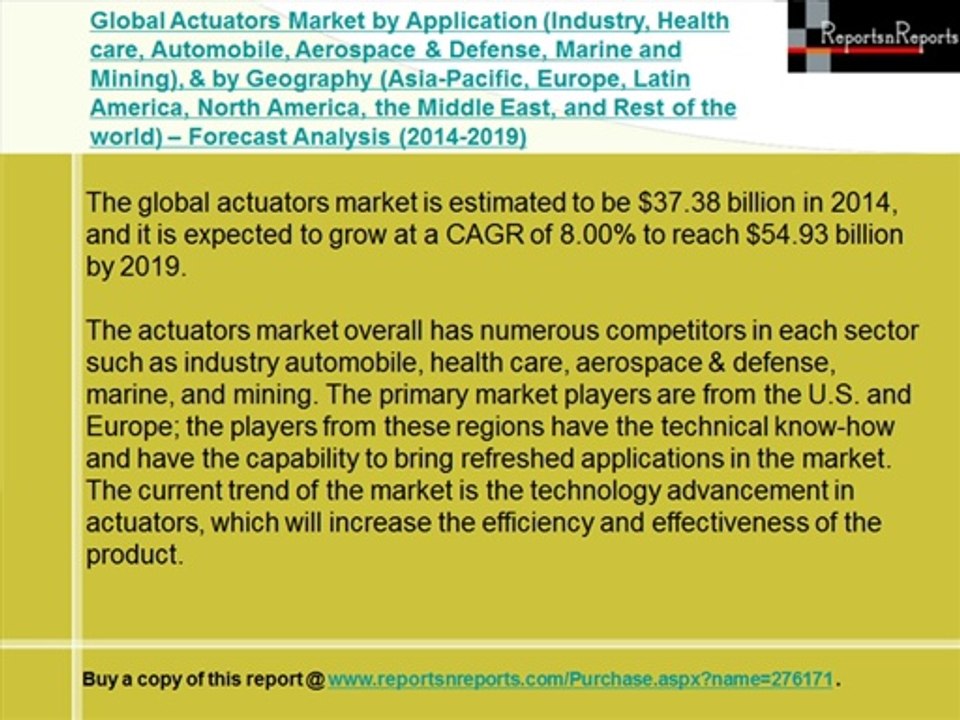 Global Actuators Market 2019 Forecast and Analysis
