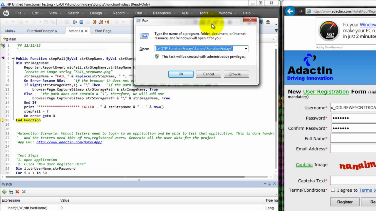 QTP Tutorial QTP on the job functions QTP beginner QTP advanced (QTP frameworks, QTP automation)