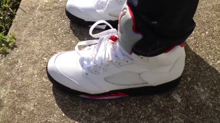 Jordan Shoes Free Shipping,air jordan 5 v retro  white black fire red on feet