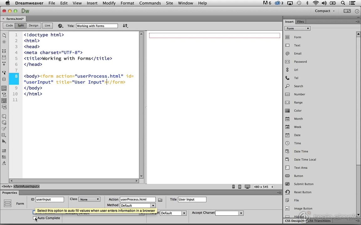 Working with Forms   Inserting a Form
