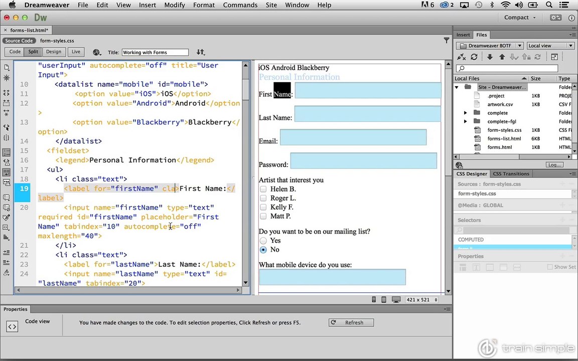 Working with Forms Styling the Input Elements