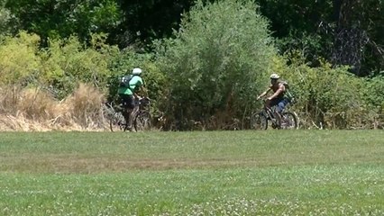STOCK FOOTAGE CROSSING BICYCLES SLOW MOTION