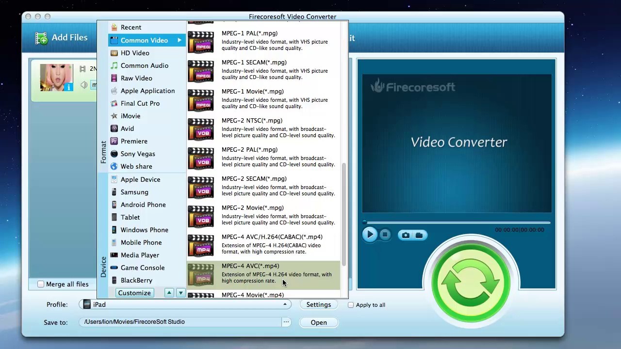 Mac FLV Converter convert flv to MP4, MOV, DV, AVI, etc.
