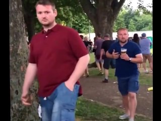 Staggering drunk man at well known coming home gig at Leicester on 21.06.14