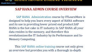 Sap HANA ADMIN Online training Classes In Pune,Newziland