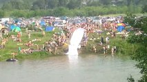 Water slide pulled by motorcycle : crazy Jump in the air!