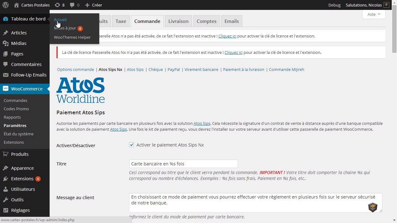 Paiement fractionné 2,3 ou 4 fois Atos pour Woocommerce