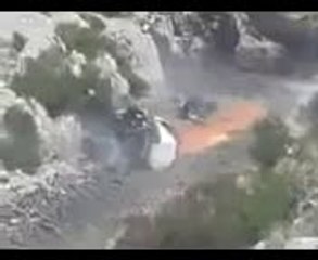 tanker fall down from a hilly road very badly.