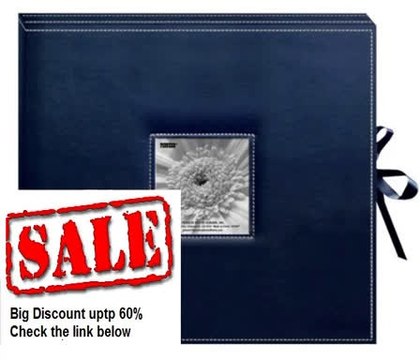Best Deals Pioneer 12 Inch by 12 Inch 3-Ring Leatherette Inset Frame and Ribbon Closure Memory Book Box Navy Blue Review