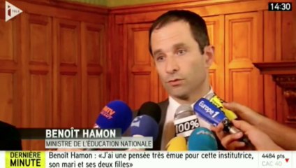 Institutrice poignardée à mort: "C'est un acte odieux" pour Benoît Hamon