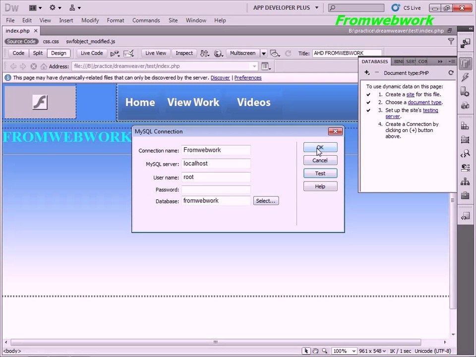PHP MySQL step 2 Dreamweaver database connection