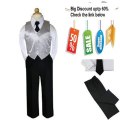 Cheap Deals 4pc Satin Silver Vest Black Boy Suit Set Baby Toddler Kid Wedding Formal S-4T Review