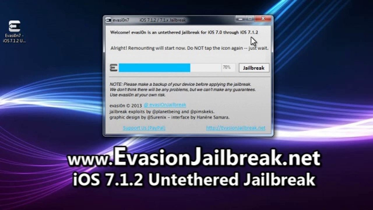 Télécharger Evasion 7.1.2 Jailbreak Untethered iOS complet 7 iPhone iPod Touch iPad