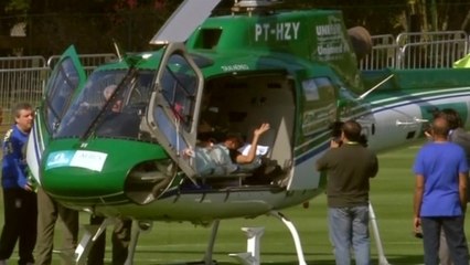 Brazil's star striker Neymar airlifted home