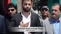 Baloch leader Nawab Brahumdagh Bugti addressing during BRP protest In Geneva