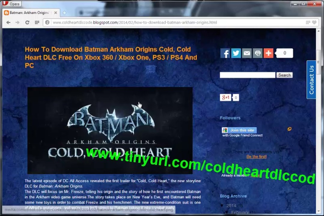 Batman Arkham Origins Cold,  Cold Heart DLC Giveaway Free-Xbox 360 / PS3