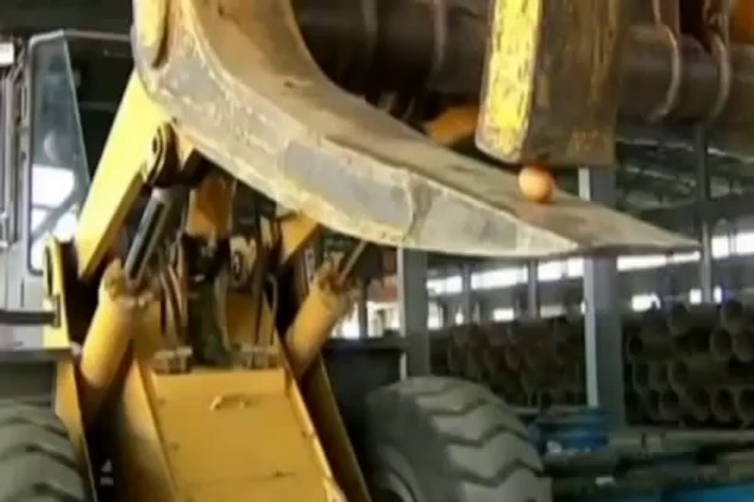 Pala meccanica raccoglie un uovo: Si romperà?