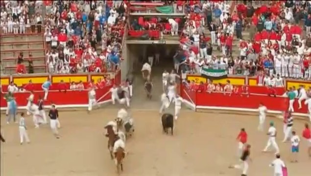 Le premier lâcher de taureaux à Pampelune fait cinq blessés