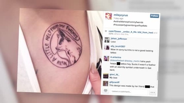 Miley Cyrus Gets Memorial Tattoo for Dog Floyd
