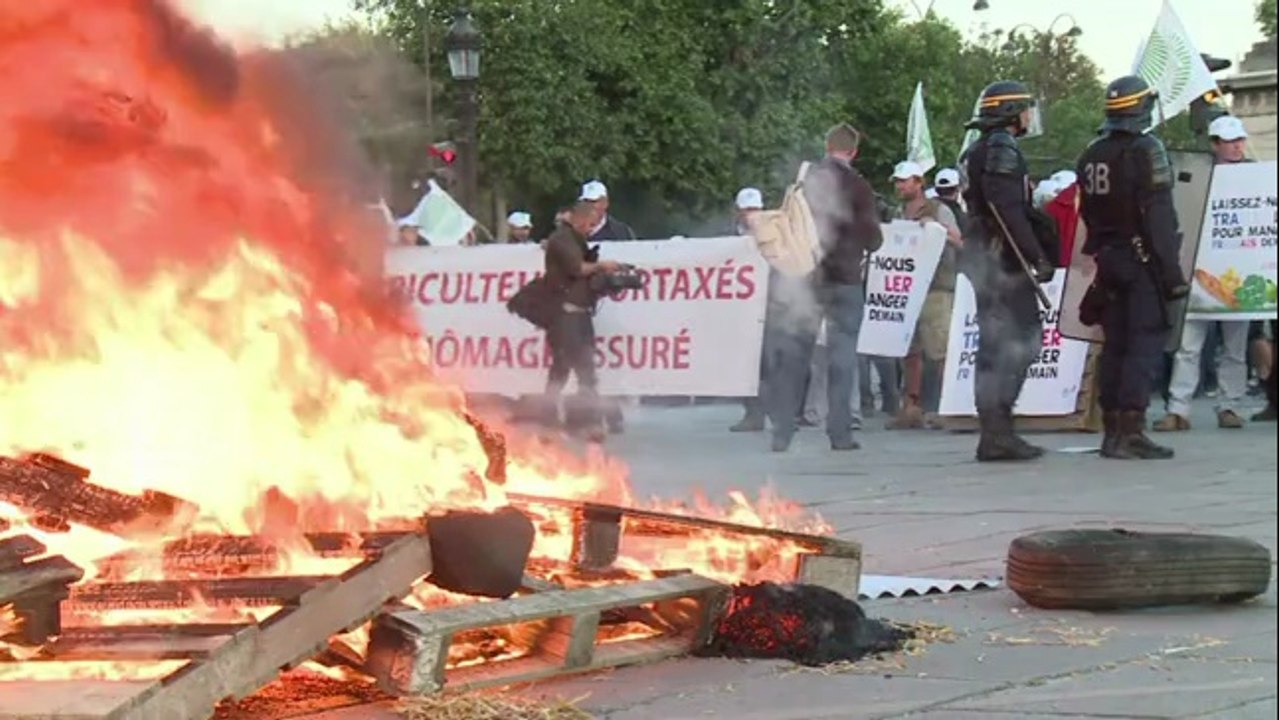 Paris: 250 agriculteurs allument un feu place de la Concorde