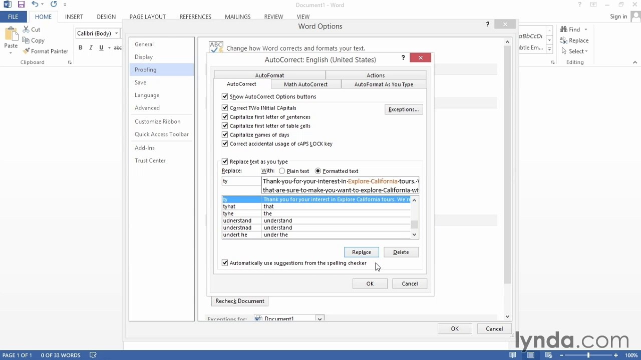 Word 2013 Power Shortcuts Tutorial Automatically entering text
