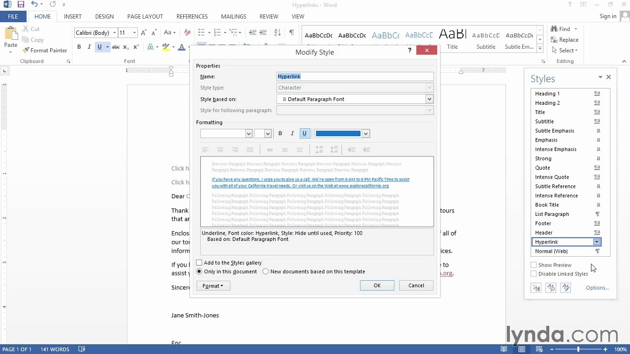 Word 2013 Power Shortcuts Tutorial -Inserting and removing hyperlinks