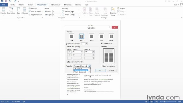 Word 2013 Power Shortcuts Tutorial -Setting multiple columns
