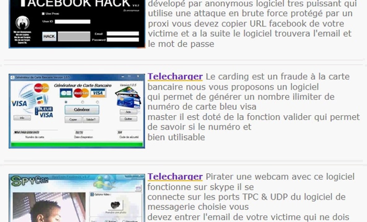 Logiciel pirater facebook carte bancaire..........