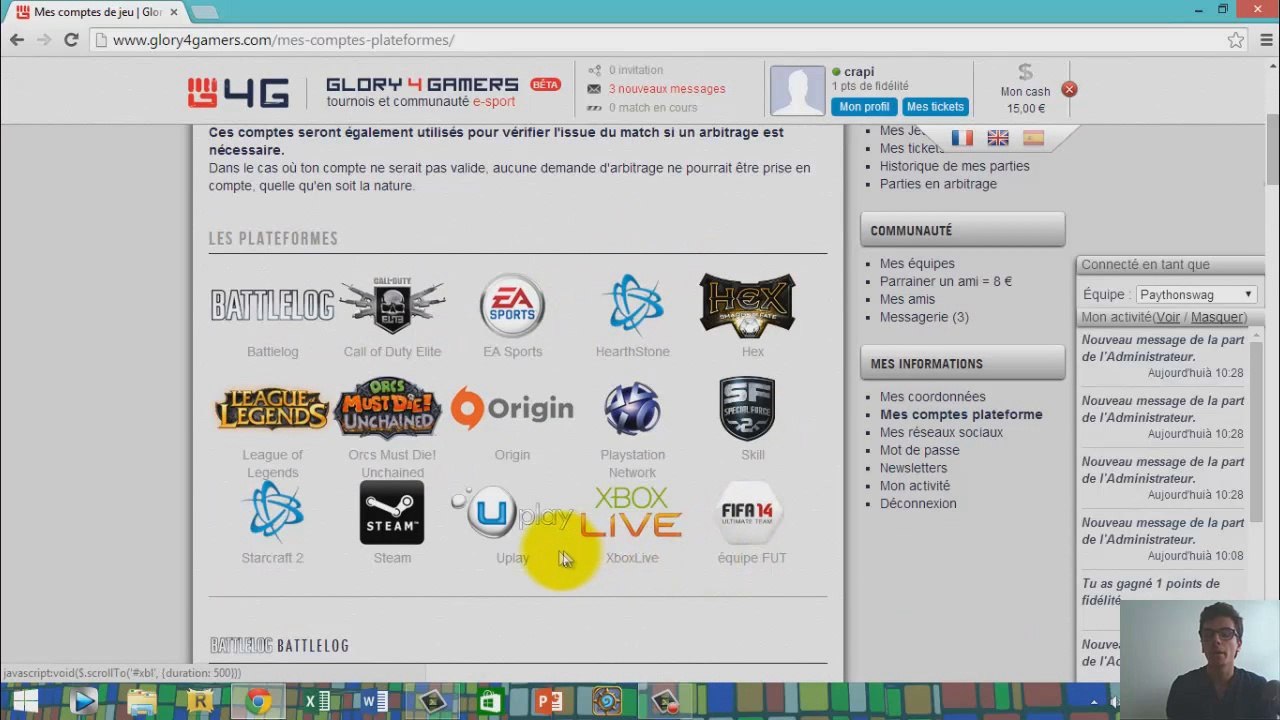 Les premiers pas sur le site Glory4gGamers