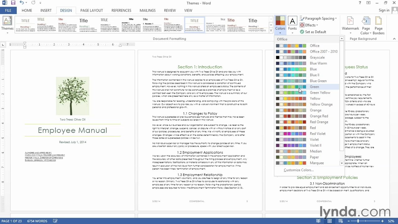 Word 2013 Power Shortcuts Tutorial Using themes and style sets