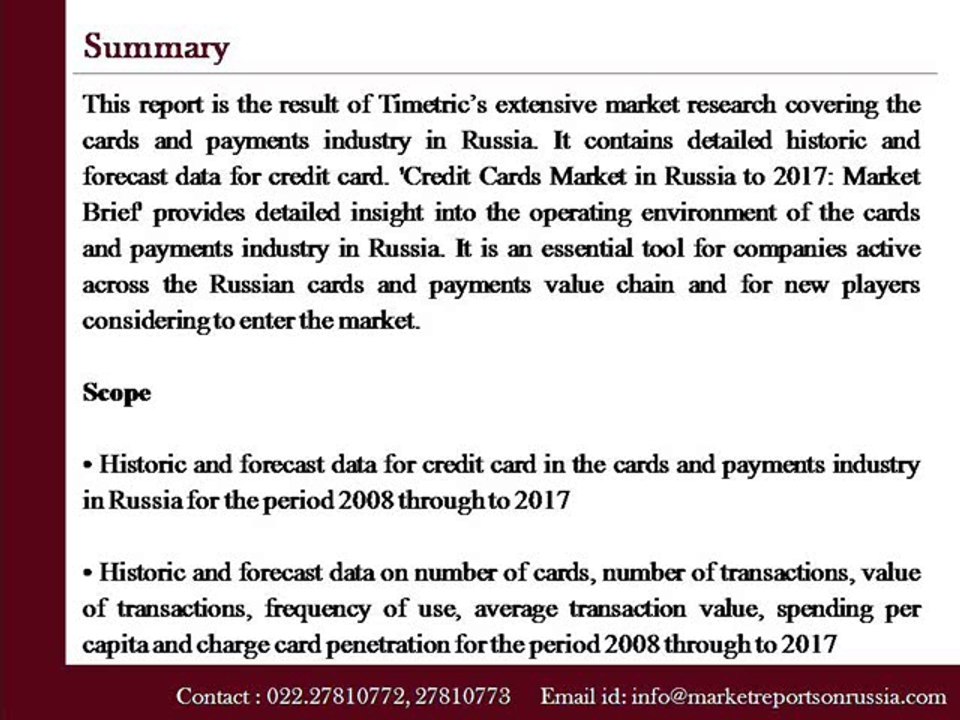 Credit Cards Market in Russia to 2017