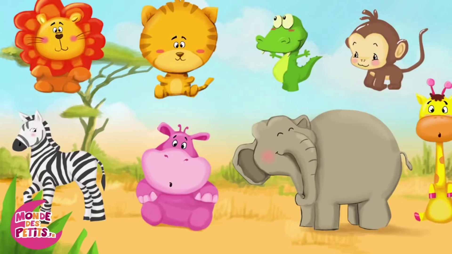 Dessin animé : Apprendre les animaux de la savane pour les enfants, image size:1920x1080
