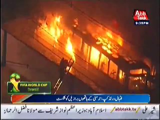 Sao Paulo - After World Cup Brazil fans set bus on fire