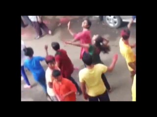 School girls dancing madly