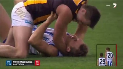 Aussie Rules Football Player Brian Lake Tries Chocking Opponent Drew Petrie