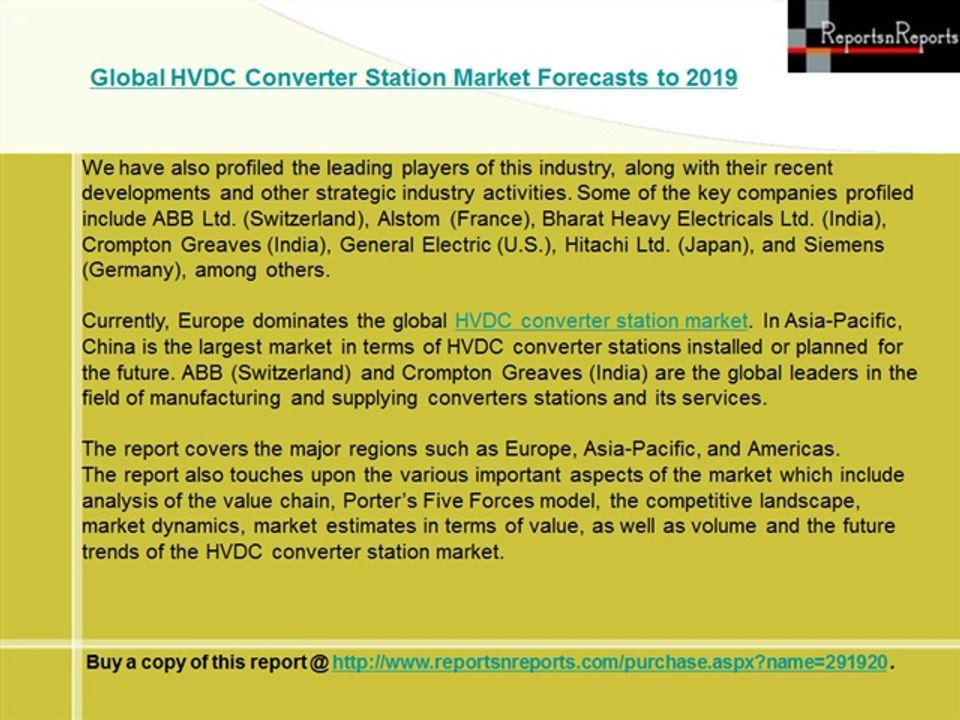 Global HVDC Converter Station Market Forecasts to 2019