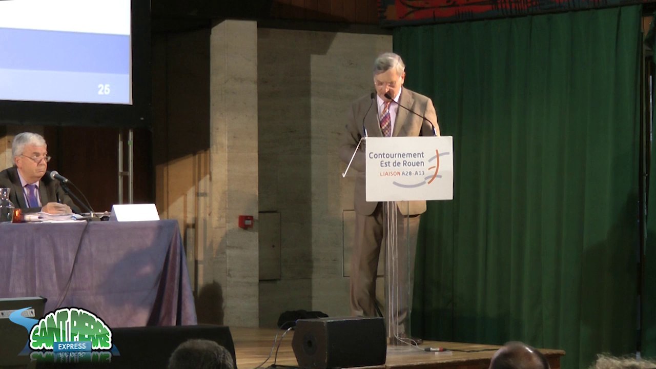 Contournement Est de Rouen - liaison A28-A13 - clôture de la concertation - Patrick Berg, Directeur de la Dréal, Michel Gaillard, garant du débat, Et Pierre-Henry Maccioni, Préfet, concluent le débat