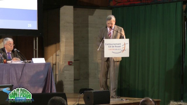 Contournement Est de Rouen - liaison A28-A13 - clôture de la concertation - Patrick Berg, Directeur de la Dréal, Michel Gaillard, garant du débat, Et Pierre-Henry Maccioni, Préfet, concluent le débat