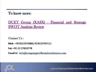 DUET Group (XASX) - Financial and Strategic SWOT Analysis Review